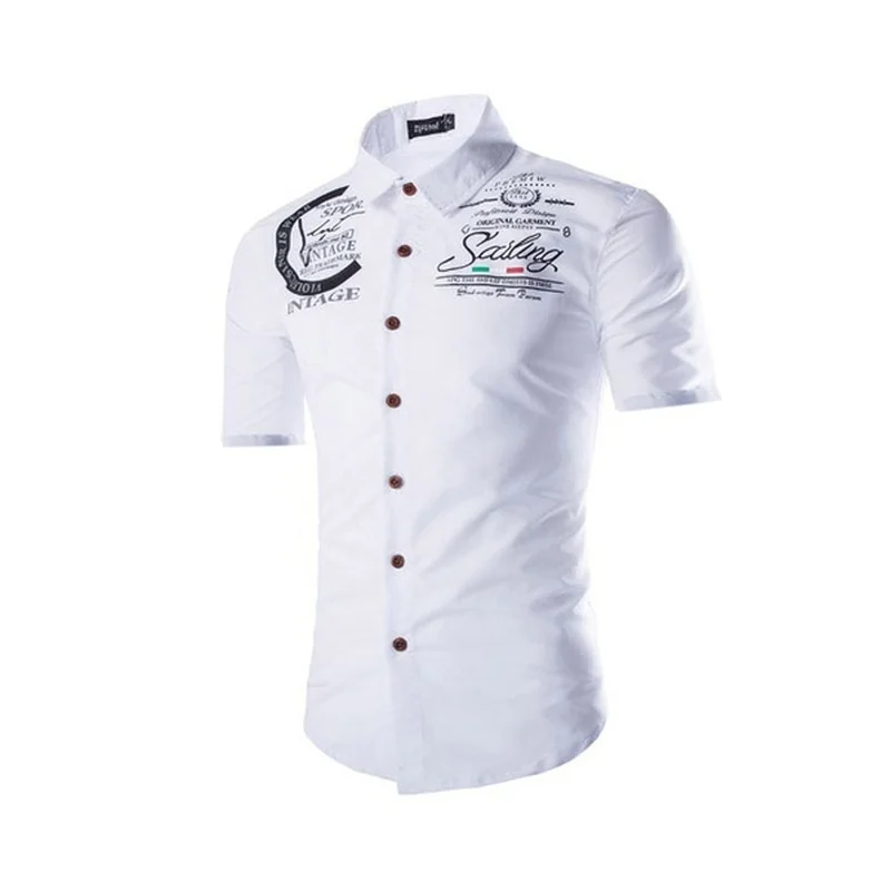 

ZOGAA Summer Mens Shirts Letter Printed Short Sleeve Cotton Dress Shirts Slim Fit Turn-down Collar Casual Shirts 2020 Brand Tops