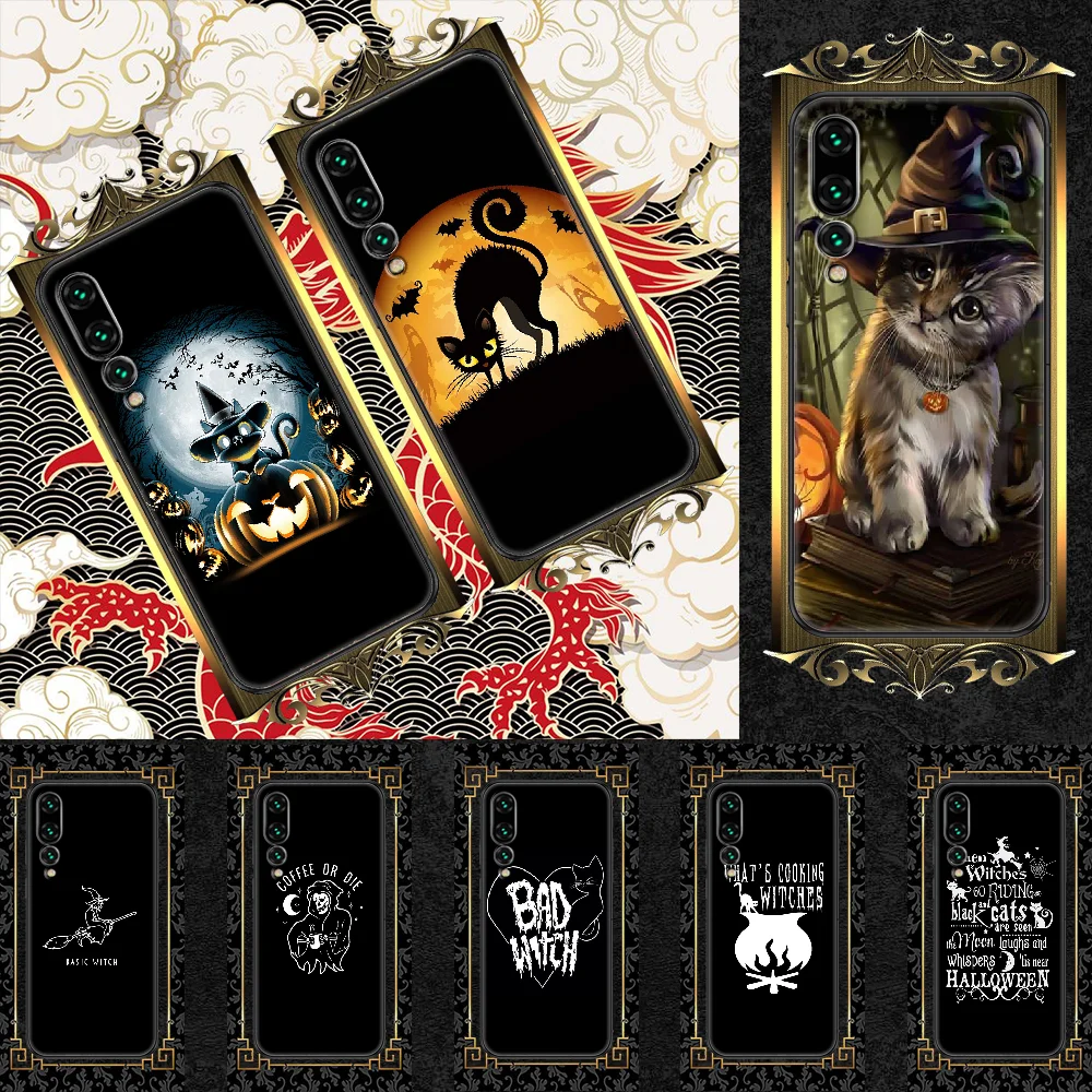 Чехол Magic Witch Cat Хэллоуин для телефона Huawei P Mate P10 P20 P30 P40 10 20 Smart Z Pro Lite 2019 черный