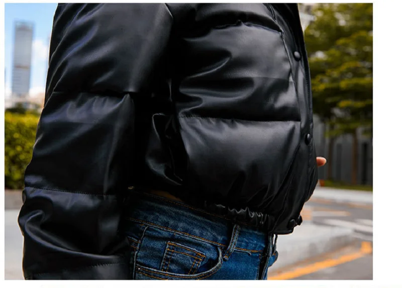 

Winter Woman's Thick Warm Pu Leather Jacket 2021 New Fashion Short Zipper Parkas Elegant Cotton Coat Tops Female Outwear Jackets