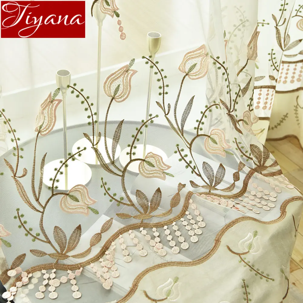 Рельефная вышитая пряжа для окна спальни Роскошная Цветочная деревенская