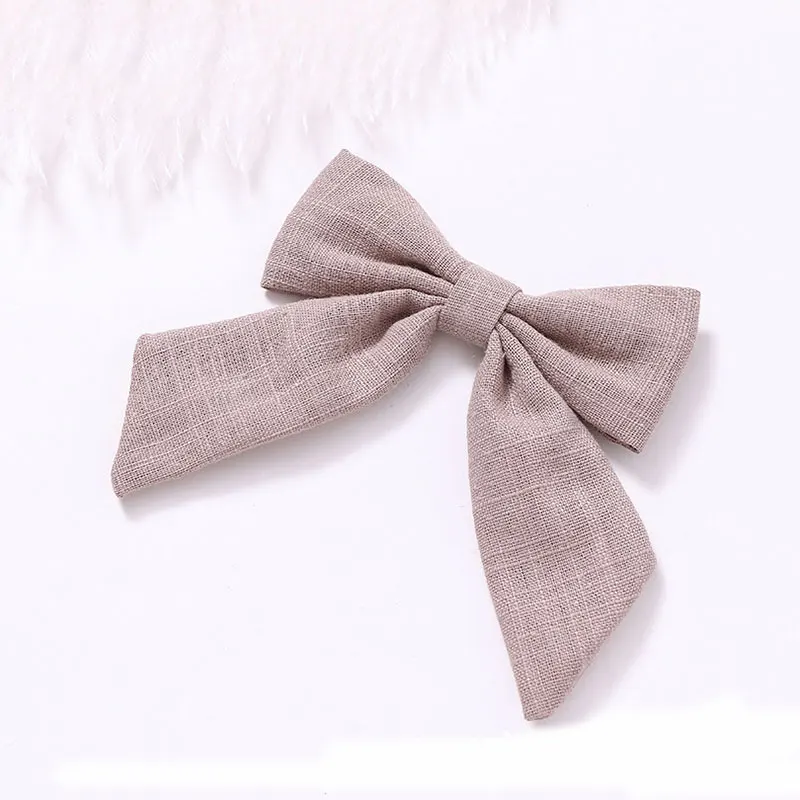 Заколки для волос с бантом девочек и детей однотонные зажимы из хлопка льна
