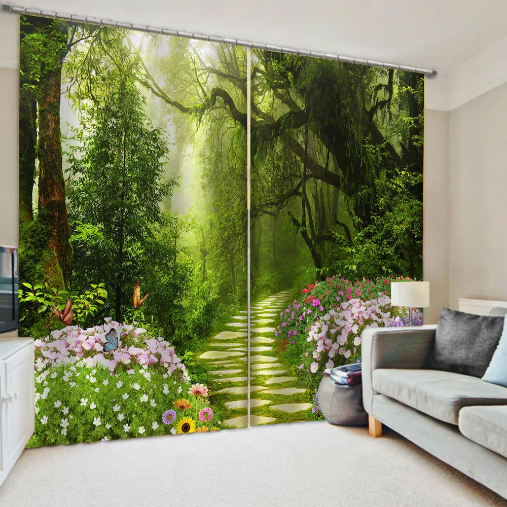 

Nature scenery curtains Blackout 3D Window Curtains For Living Room green forest curtains soundproof windproof curtains