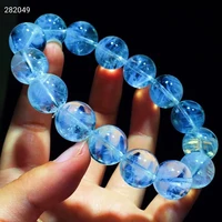 natural blue needle feather rutilated quartz beads bracelet 14 8mm clear round beads crystal pyramid women men stretch aaaaaa