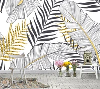 wellyu customized wallpaper 3d nordic hand painted black and white banana leaf background living room background wallpaper