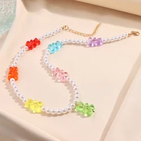 kpop candy transparent mini bear pearl gummy beaded necklace for women baroque pearl handmade choker chain necklace girl jewelry