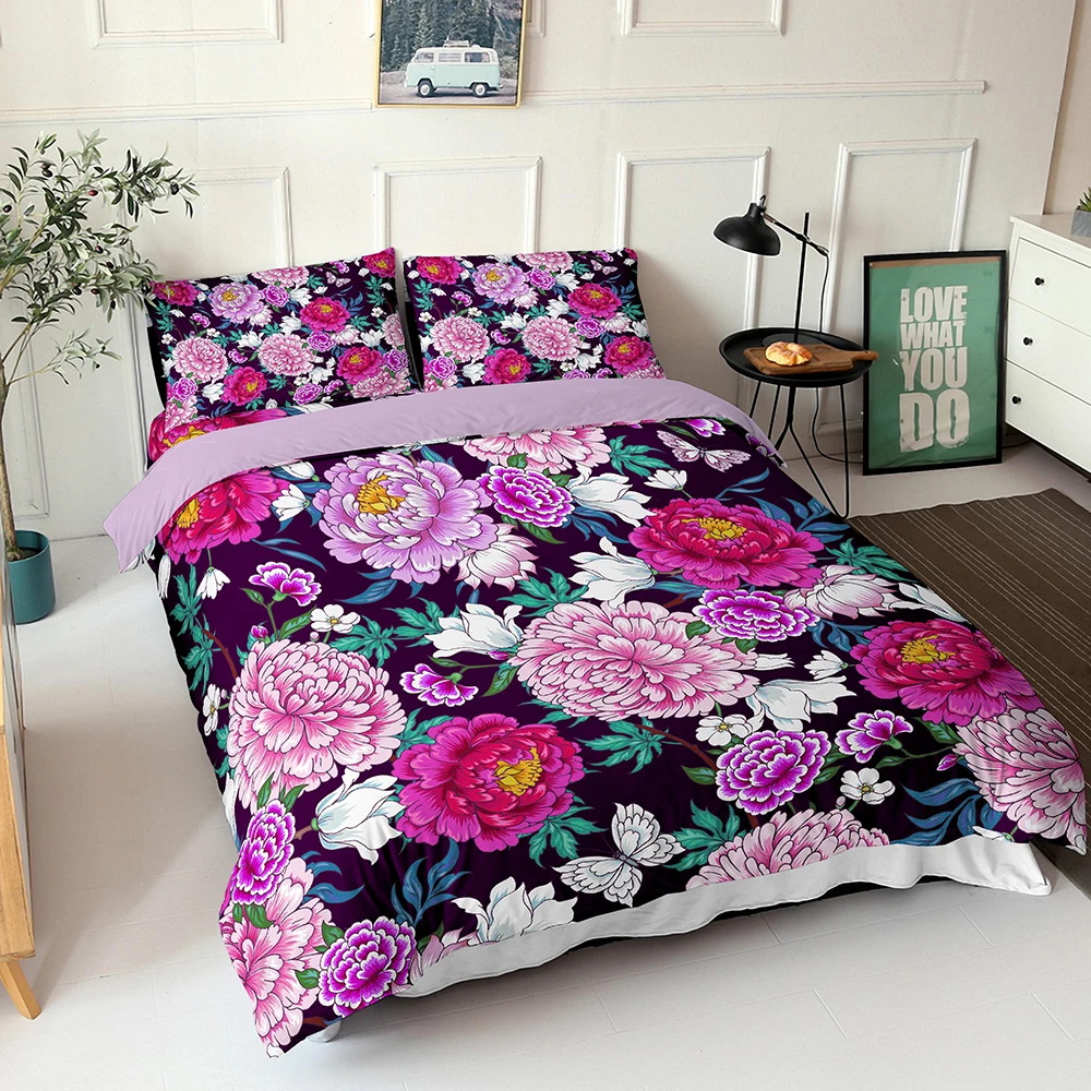 

2/3 шт красочные китайские розы печатных пододеяльник постельные принадлежности набор для дома спальни постельное белье Декор кровати США к...