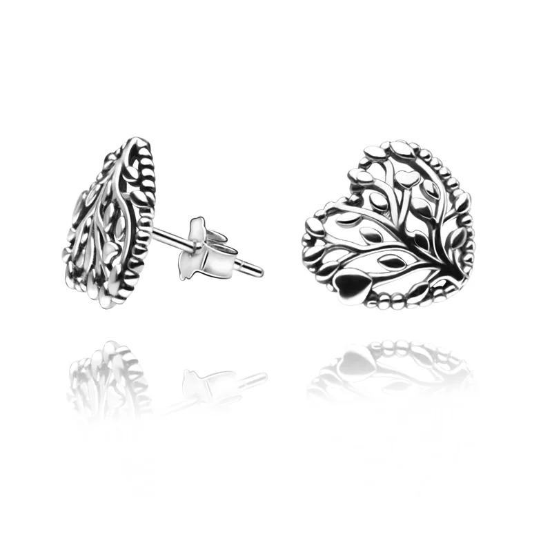

New Arrival 925 Sterling Love Heart Tree Stud Earrings For Women Birthday Sterling Silver Heart Trendy Jewelry Gift