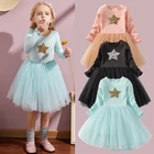 Осеннее платье для девочек, одежда для девочек с длинным рукавом, блестящее женское платье из сетки, праздничная повседневная одежда, Детские платья для девочек