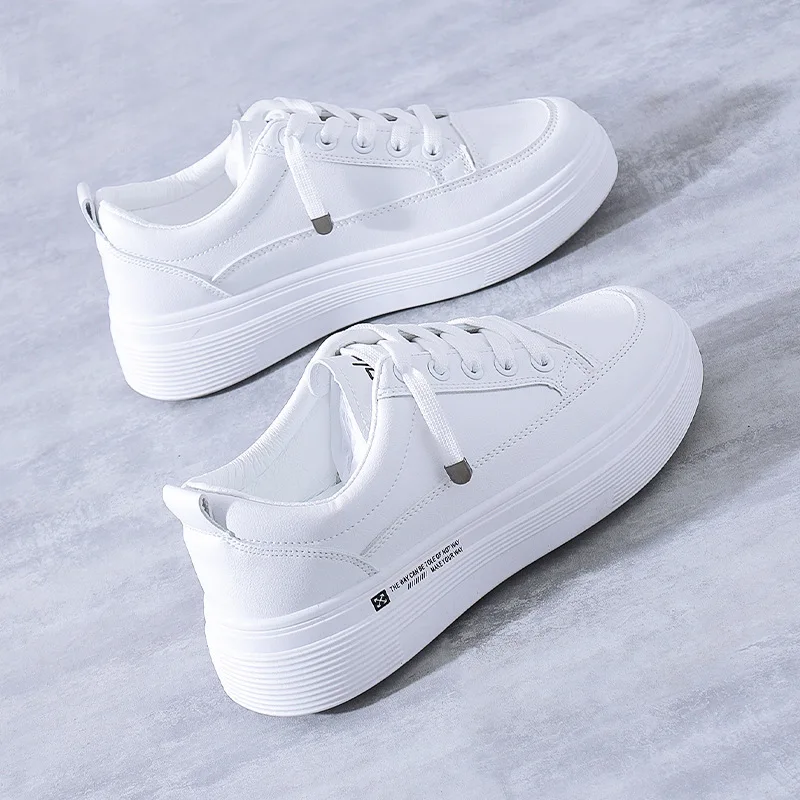 

White Running Flat Vulcanized Shoes Women's 2021 New Student Spring Autumn Korean Sports Leisure Thick Bottom Platform Sneakers