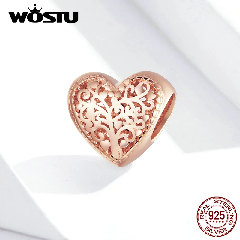Женский ажурный браслет WOSTU розовое золото 925 пробы серебряное дерево жизни кулон