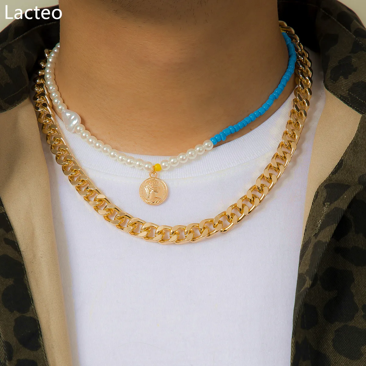 

Lacteo Bohemian Virgin Mary Carved Coin Colorful Acrylic Beads Pendant Necklace Punk O-Shaped Chain Fashion Necklace Jewelry