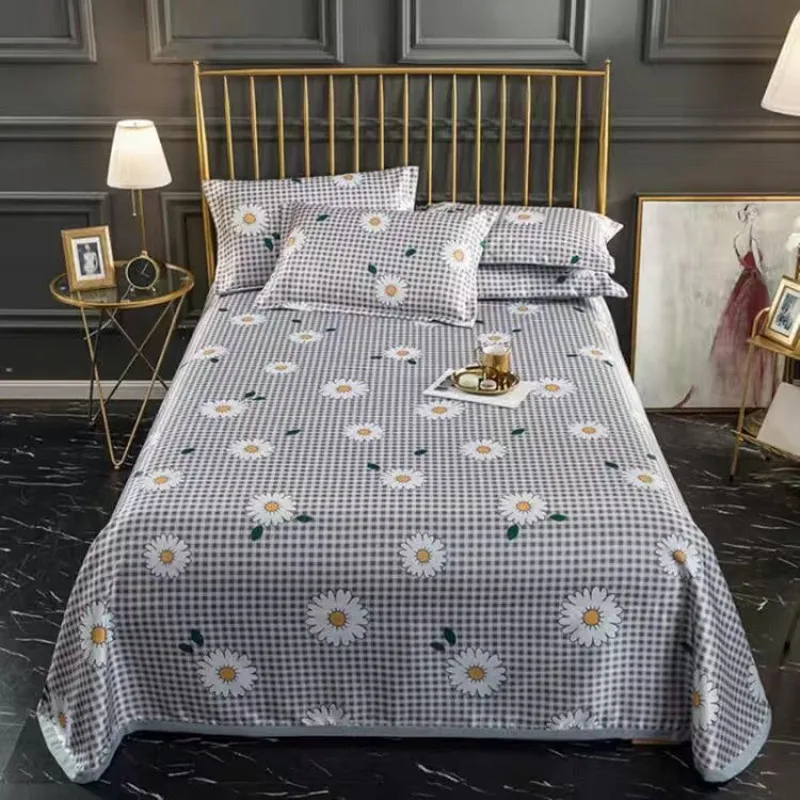 Черная решетка простыня с маленьким цветком из ледяного шелка наматрасник для