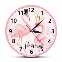 pink flamingo with crown printed wall clock watercolor painting for girls bedroom wildlife animal bird artwork home decor clock