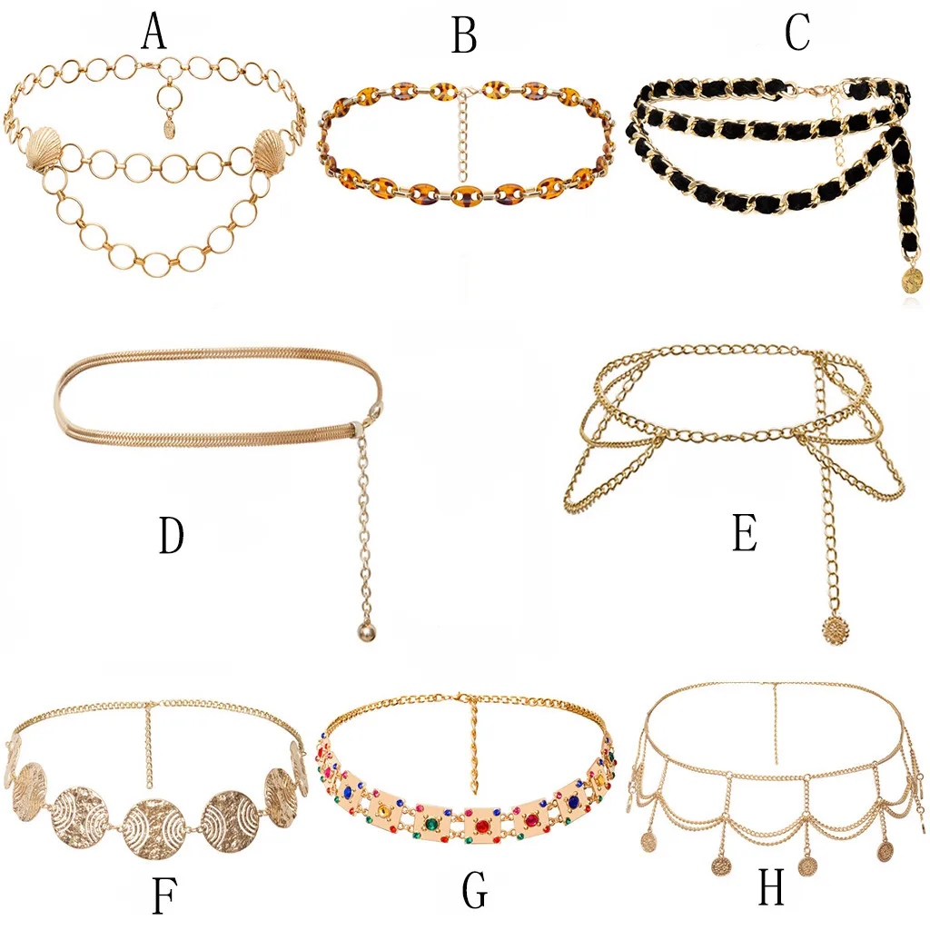 

Stylish Vintage Women Waistband Metal Waist Chain Belt Wide Gold Coins Tassel Lady Luxury Band Waistband Body Chain Belts 1128