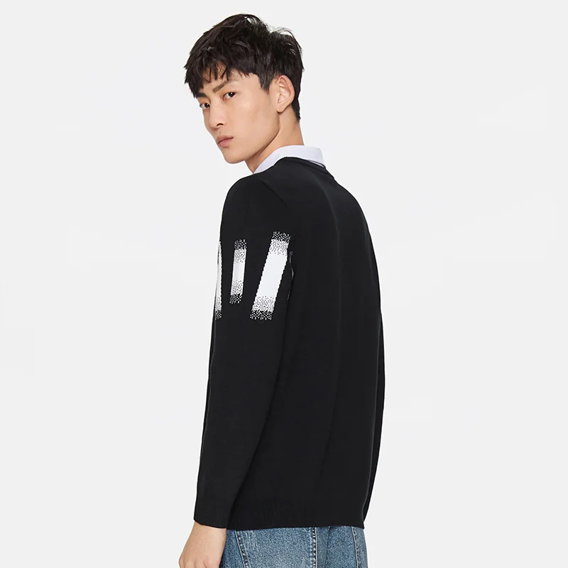 

SEMIR Sweater Men Winter New Fake Two-Piece Lapel Collar College Style Sweater Jacquard Printed Casual Business Tops For Man