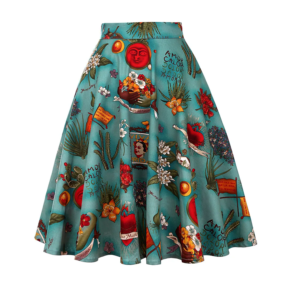 2021 Vintage Retro 50s Full Circle A Line Skirt Swing Holiday Tropical Pin up Swing Skirt Knee Length Floral Skirts Women