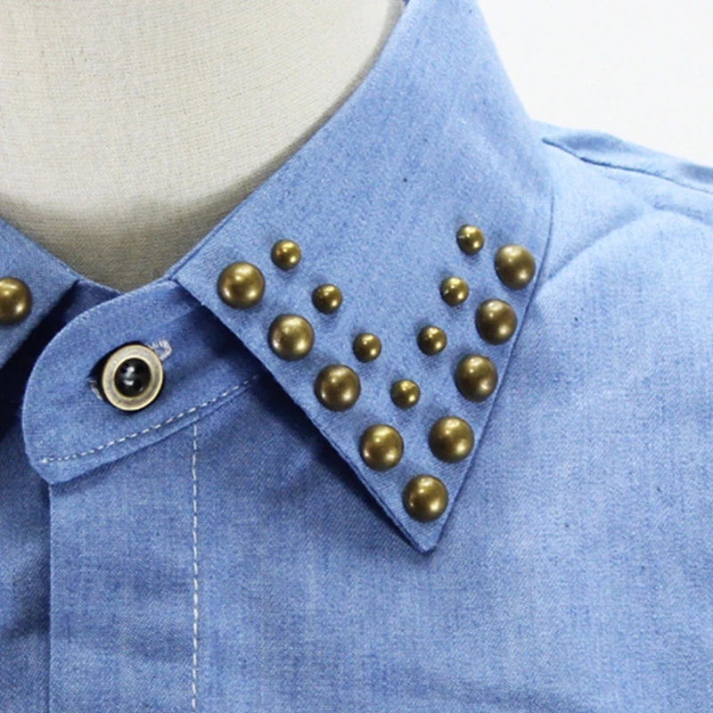 Для женщин Винтаж бронзовый шарик шипованных пальто с отворотами имитация