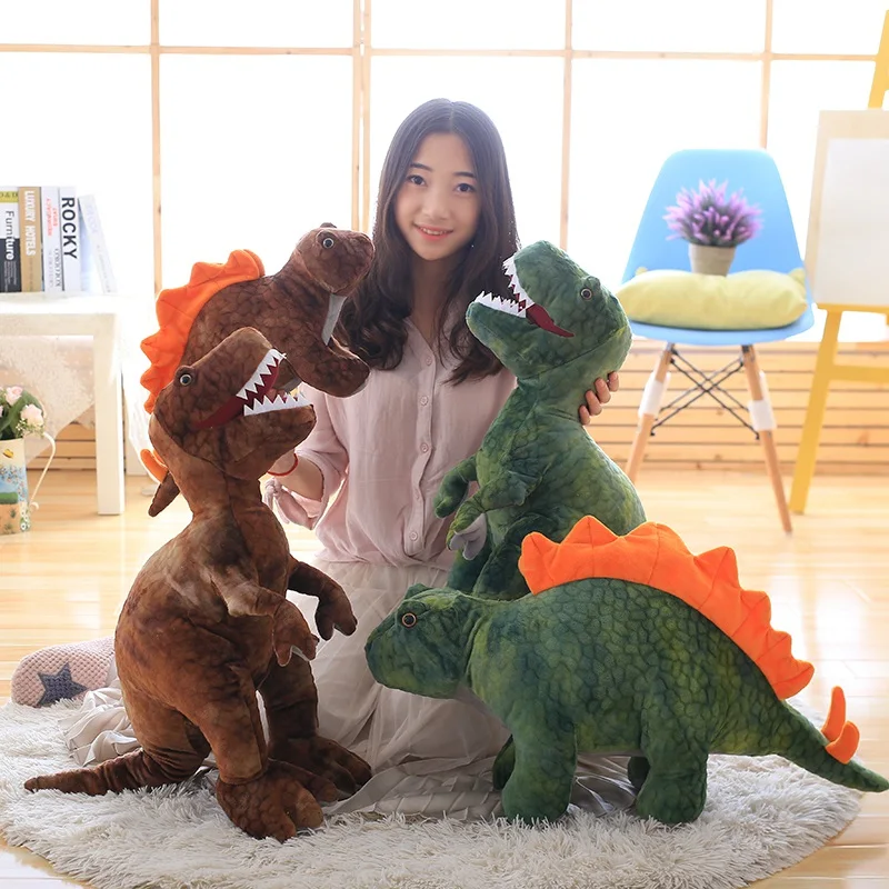 

40~110cm Mouth Open Tyrannosaurus T-Rex Triceratops Stuffed Dinosaur Doll Lifelike Printing Green Brown Grey Standing Dino Gift