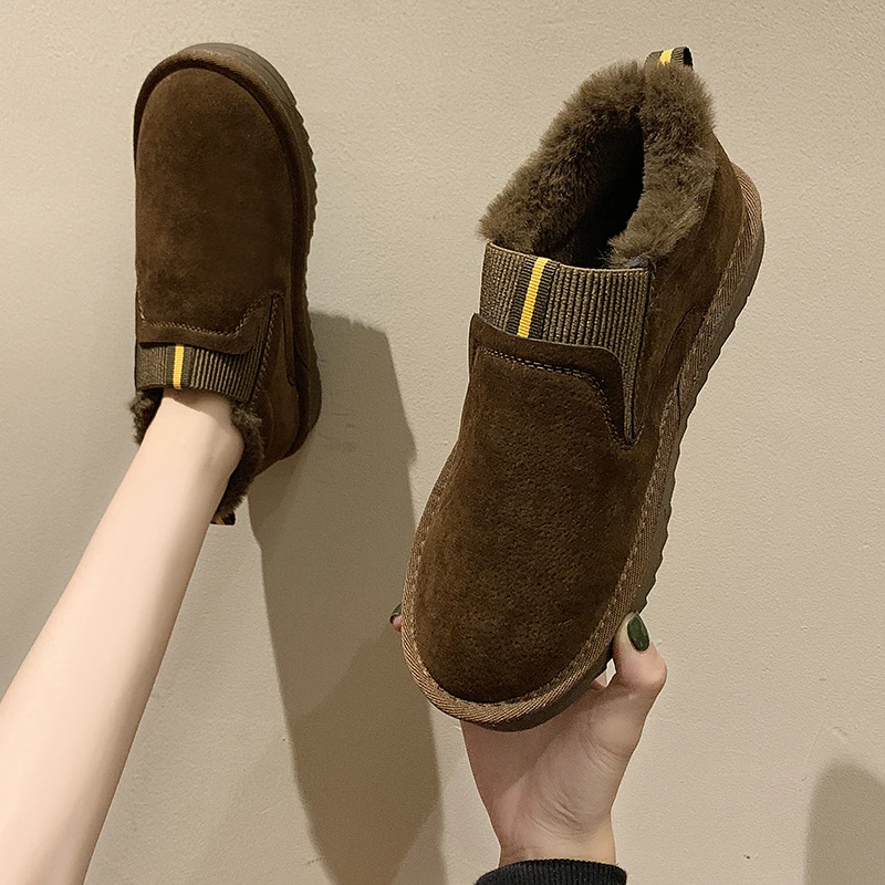 

Snow boots women's short boots keep warm and cotton suede winter women's hedging flat bottom casual non-slip women's size 44