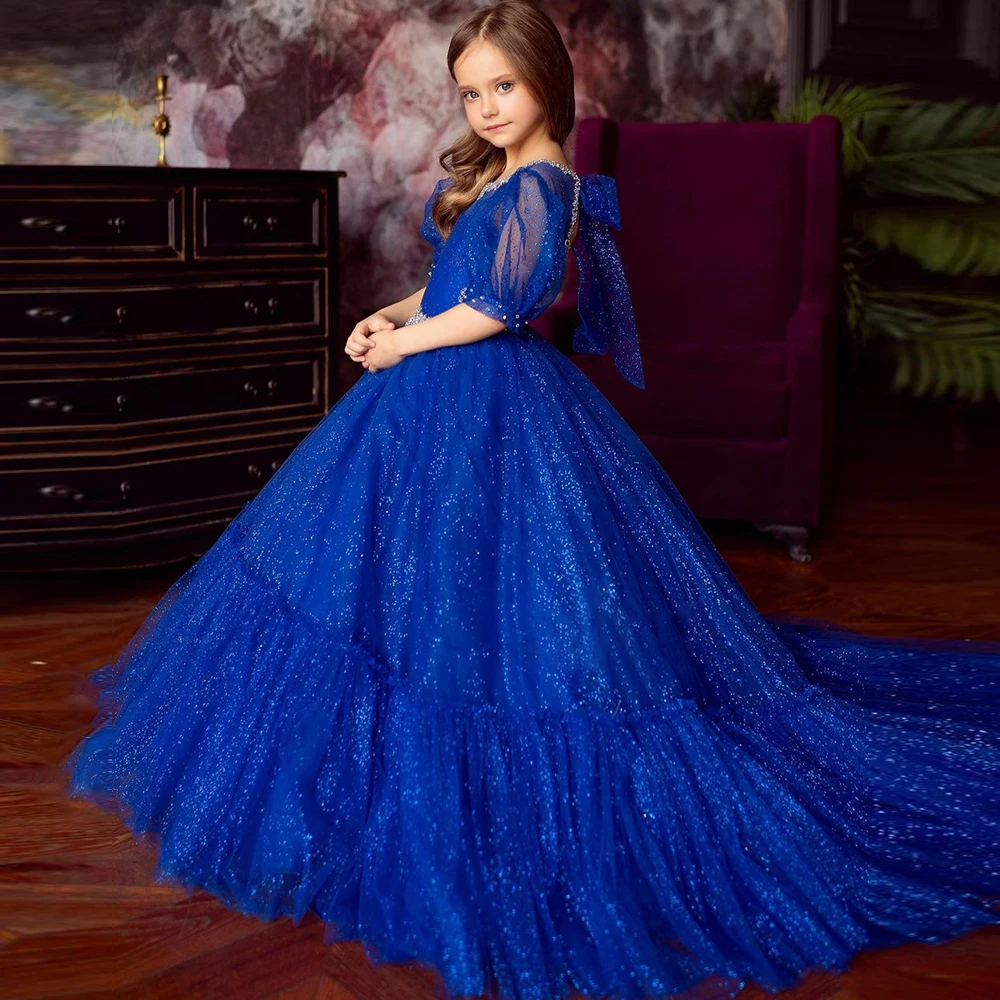 

Puffy Lace Baby Girl Party Dress Kids Layers Flower Girl Dresses Hi-Low Princess Dress Cute First Communion Gowns