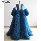 Платье для беременных из тюля с оборками синего павлина платье для открытой передней фотосъемки платье для фотосъемки для беременных индивидуальный цвет YEWEN