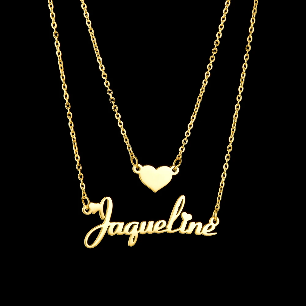 

Customized Name Necklace Heart Choker Stainless Steel Gold Color Letter Double Layers Chain Pendant Jewelry for Women Gift