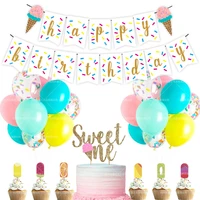 ice cream theme party set summer cone popsicle cake toppers happy birthday party banner streamer latex balloons girls room decor