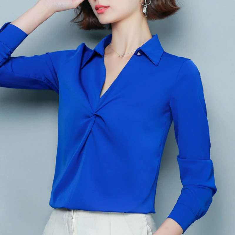 Blusas Mujer De Moda 2021 с v образным вырезом офисная блузка Топы Шифоновая рубашка Блузка