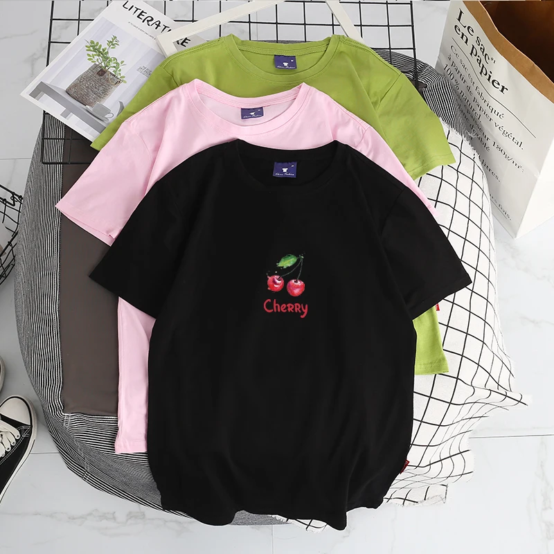 Женская футболка Ulzzang с коротким рукавом летняя Милая в стиле Харадзюку рисунком