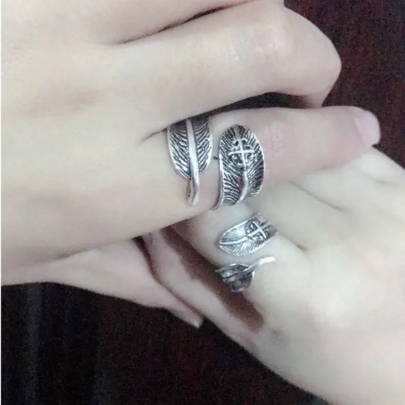 

Trendy Vintage Feather Leaf Ring Men and Women Open Ring Lovers Ornament Wholesale Party Hiphop Jewelry Valentine's Day Gift