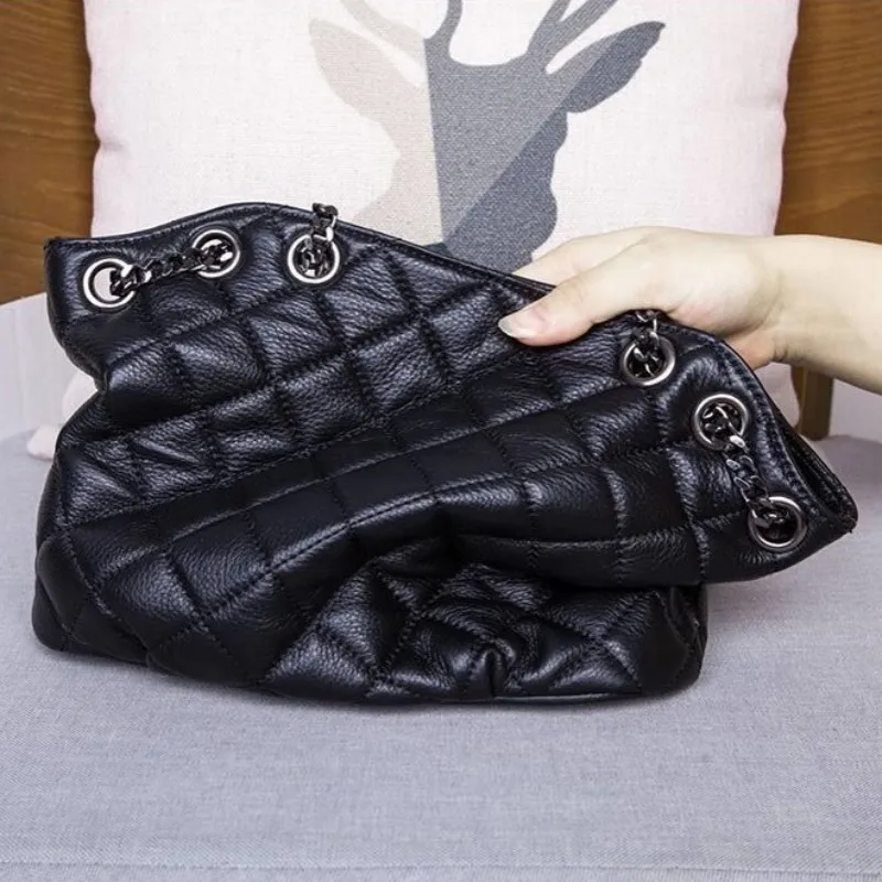 

Ladies Diamond Lattice Chains Bag Brand Genuine Leather Luxury Crossbody Bags Handbags 2021 New Fashion Party Shoulder Bag
