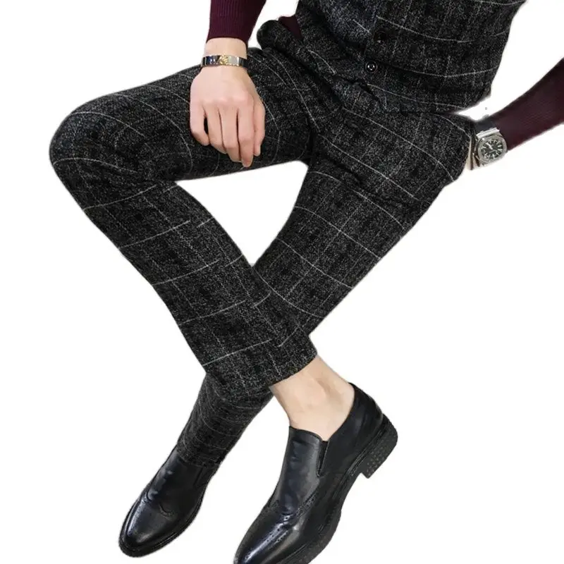 Осенне-зимний новый клетчатый костюм Terno из 3 предметов для мужчин