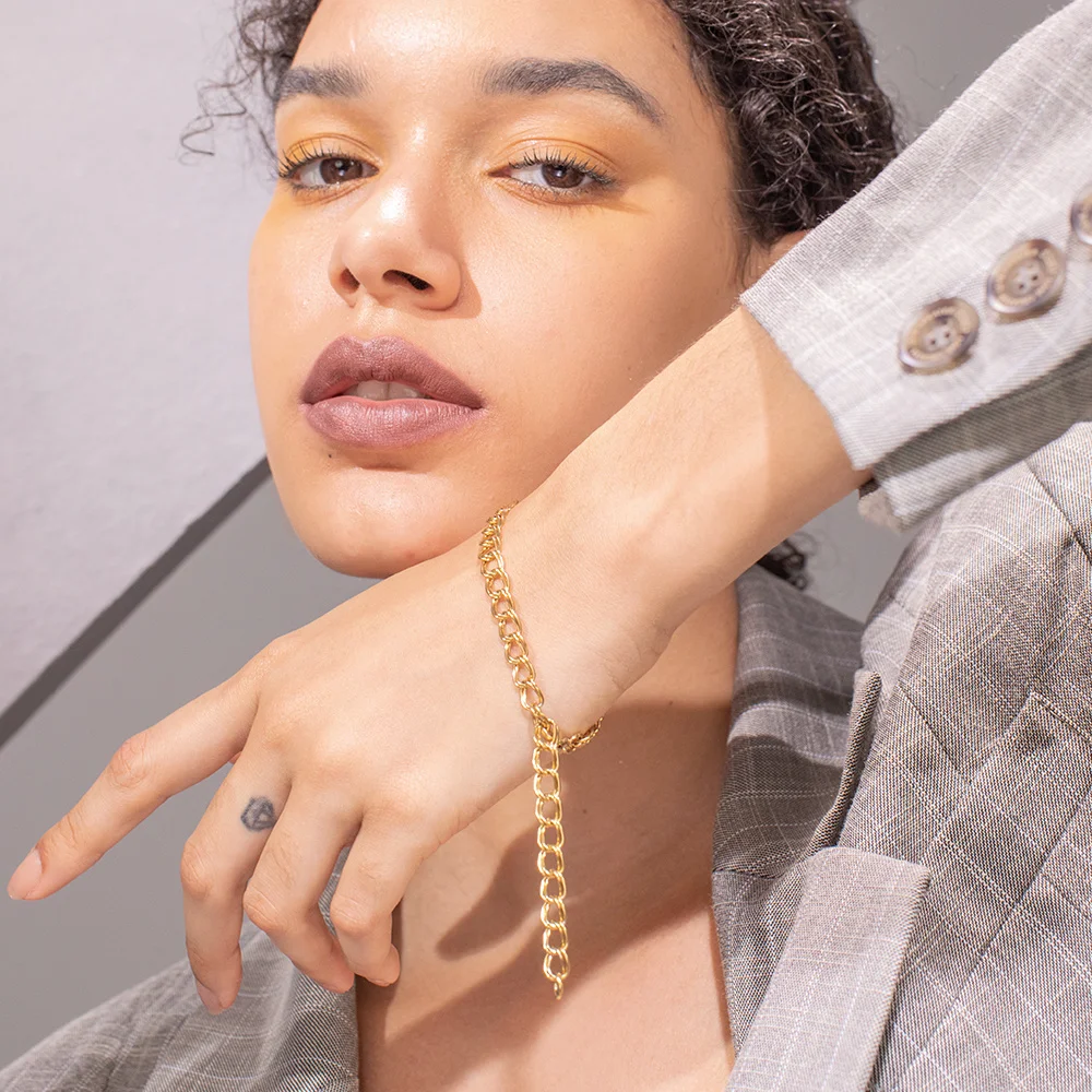 Женский браслет цепочка с двойными кольцами из нержавеющей стали|Цепочки и