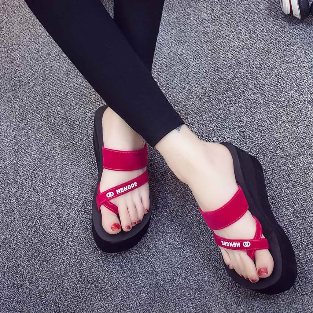 2020 Women Slippers Fashion Summer High Heel Slippers Beach Flip Flops Slipper Flat Platform Beach Shoes Ladies Female Sandals