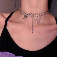 punk butterfly choker necklace women fashion collares gothic hip hop stainless steel chain star pendant necklace mujer jewlery