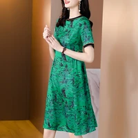 2021 new summer french doll collar women midi green print dress dresses woman party night plus size 4xl vestidos elegantes