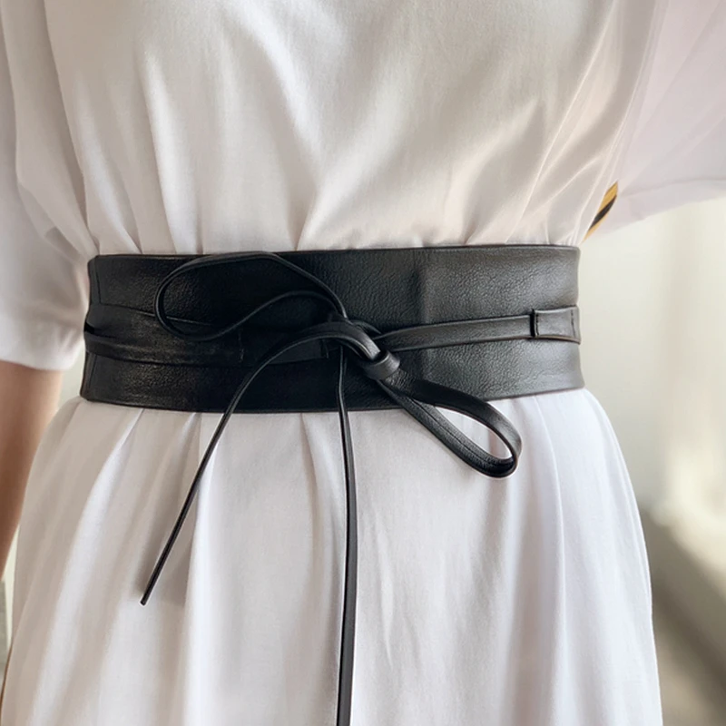 100% Sheepskin Wide belt High Quality Vintage Style Soft Solid Women Dress  Belt Seasons Can Be Matched