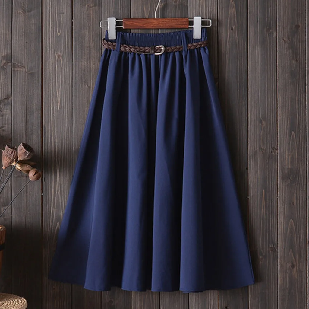 

Vintage Womens Skirts Mid Length Plus Size Elegant Plaid Mid-long Skirt Pleated Solid Skirt Women Autum Faldas Largas Mujer