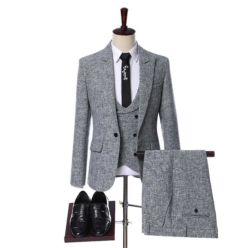 

Latest Coat Pant Designs 2020 Winter Light Grey Business Men Suit Groom Slim Fit 3 Piece Stylish Wedding Tuxedo Terno Masculino