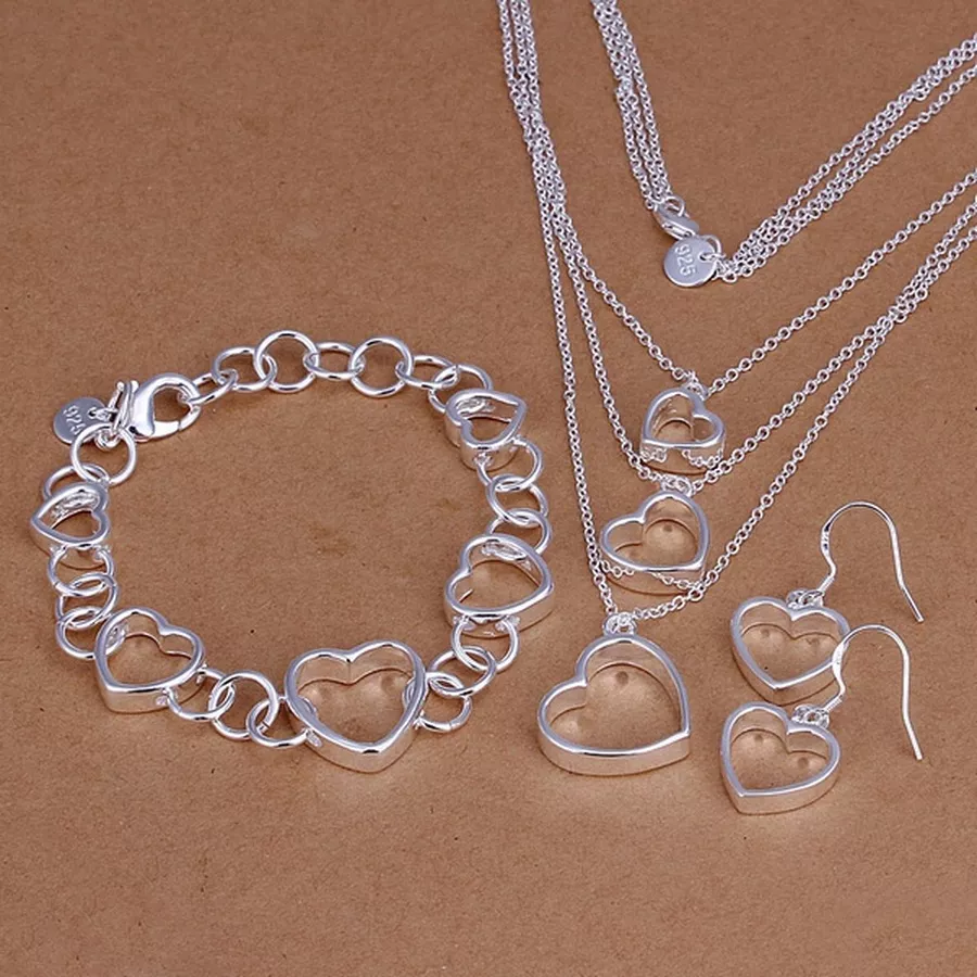 925 Perak Murni Beberapa Model Hadiah Hari Valentine Kalung Gelang Anting Mode Set Perhiasan untuk Wanita Pernikahan Pengantin