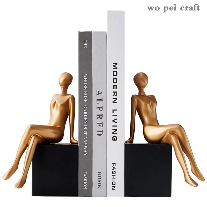 

Abstract Figures Golden Character Bookend Library Study Desk Decoration Statue Ornaments Statuette Crafts Resin Embellishments