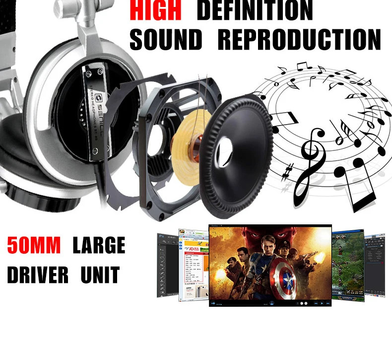 SENICC ST-80 Профессиональная Студия DJ Monitor наушники стерео Портативная гарнитура с 3,5 мм 6,3 мм Jack 50 мм Dirver Удлиненный шнур
