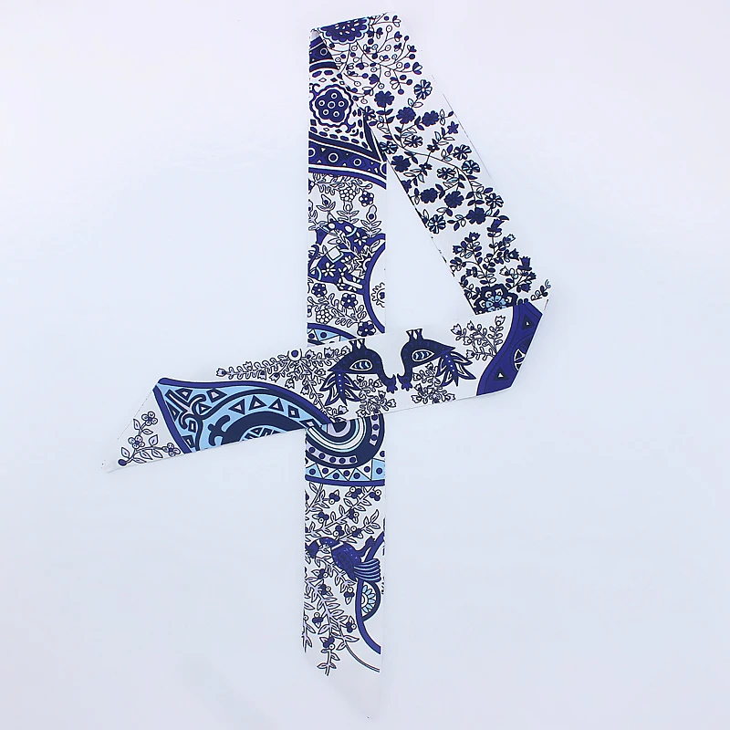 Шелковый узкий шарф для женщин дизайнерские шейные шарфы с принтом Женская