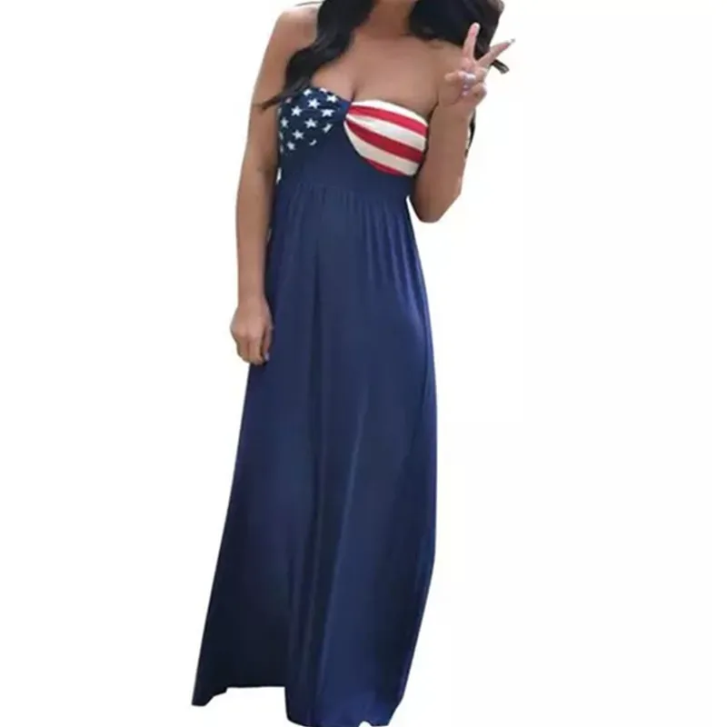 Платье женское длинное с американским флагом пикантный пляжный сарафан в стиле