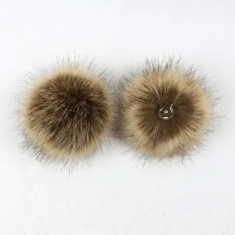 2pcs Fluffy Faux Fur 12cm Pom Pom Ball with Press Button for Baby Girl Pompoms Beanie Hat Accessories Press Stud Ball Garment Tags