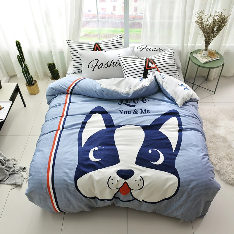 

Cartoon Dog summer Duvet Cover Bedding 100% Cotton Flansheet Pillowcase Single Full Queen Double bed Size