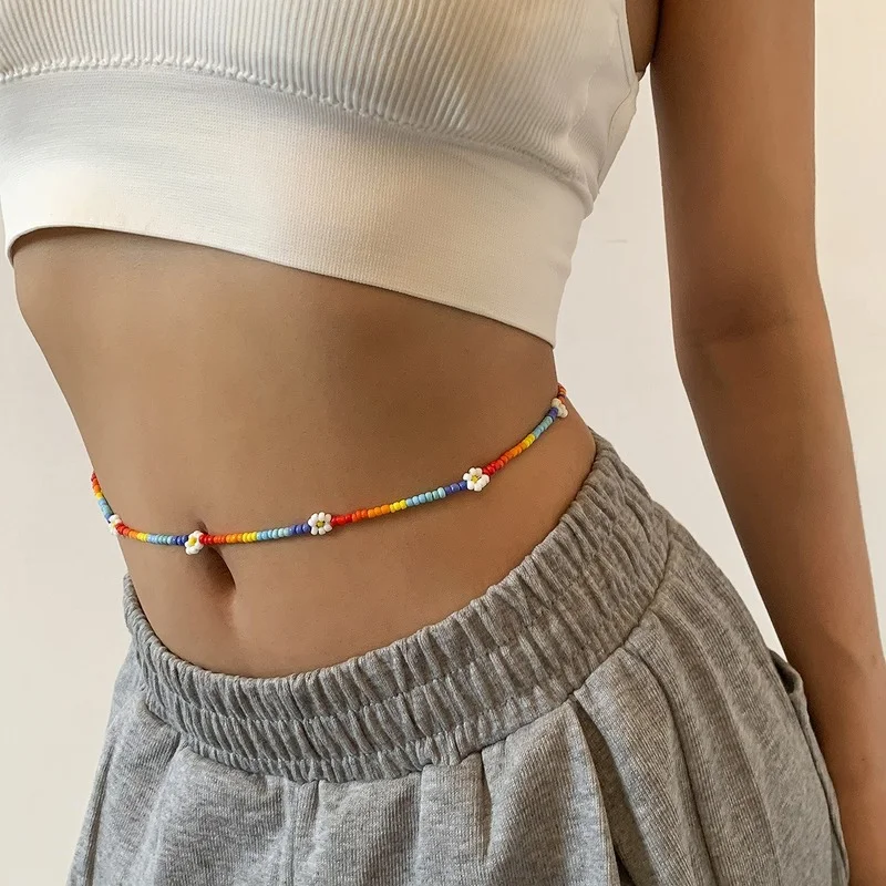 

Female Belly Chain Manual Meters Bead Colorful Beaded Daisy Single Layer Waist Chains Trend Accessories Women Sexy Body Jewelry