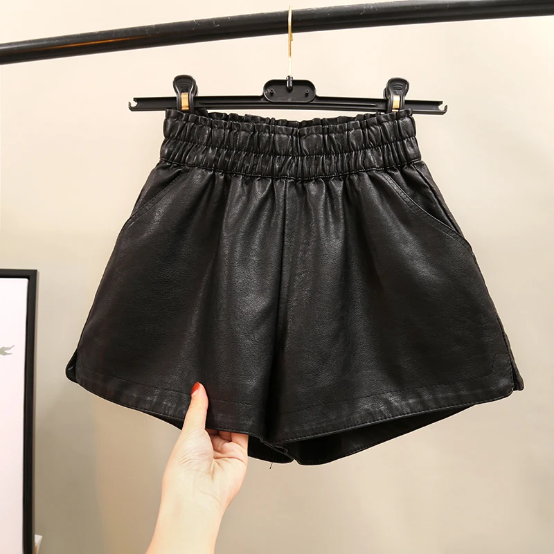 Женские широкие шорты из искусственной кожи Модные свободные с высокой талией |
