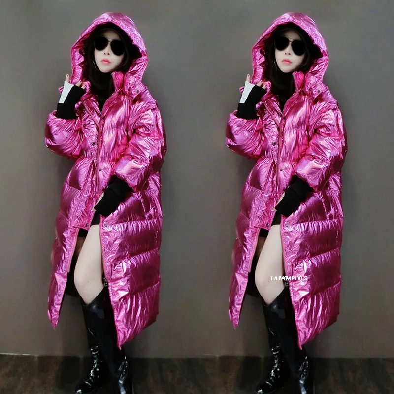 2021 глянцевое зимнее модное женское пуховое хлопковое пальто с капюшоном