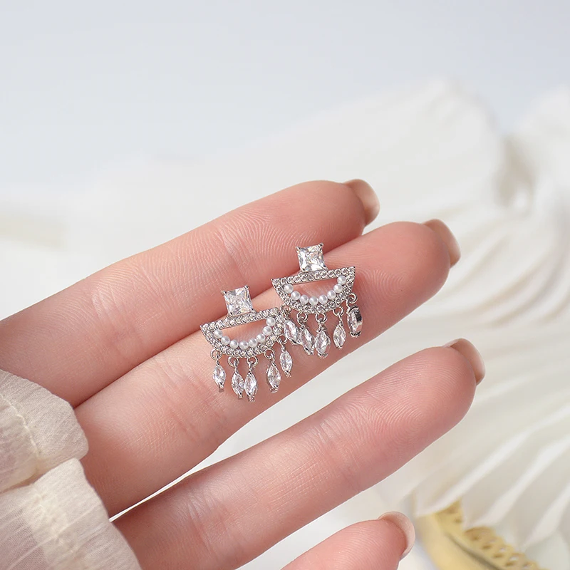 

Vintage Exquisite 14k Real Gold Jewelry Geometry Earrings for Women Luxury AAA Zircon Stud S925 Silver Needle Party INS Hot Gift
